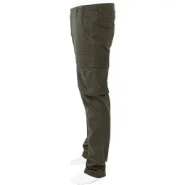 Mens Heritage Slim Fit Cargo Trousers Olive Side
